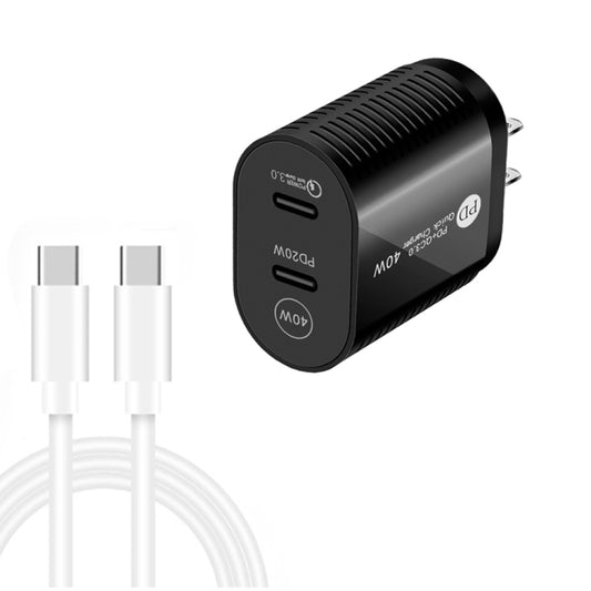 40W Dual Port PD / Type-C Fast Charger with Type-C to Type-C Data Cable, US Plug(Black) - USB Charger by buy2fix | Online Shopping UK | buy2fix