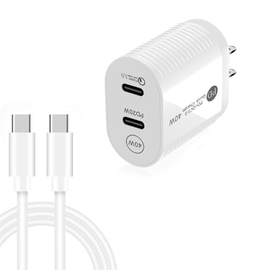 40W Dual Port PD / Type-C Fast Charger with Type-C to Type-C Data Cable, US Plug(White) - USB Charger by buy2fix | Online Shopping UK | buy2fix