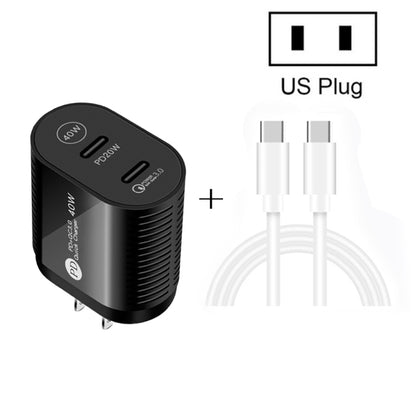 40W Dual Port PD / Type-C Fast Charger with Type-C to Type-C Data Cable, US Plug(White) - USB Charger by buy2fix | Online Shopping UK | buy2fix