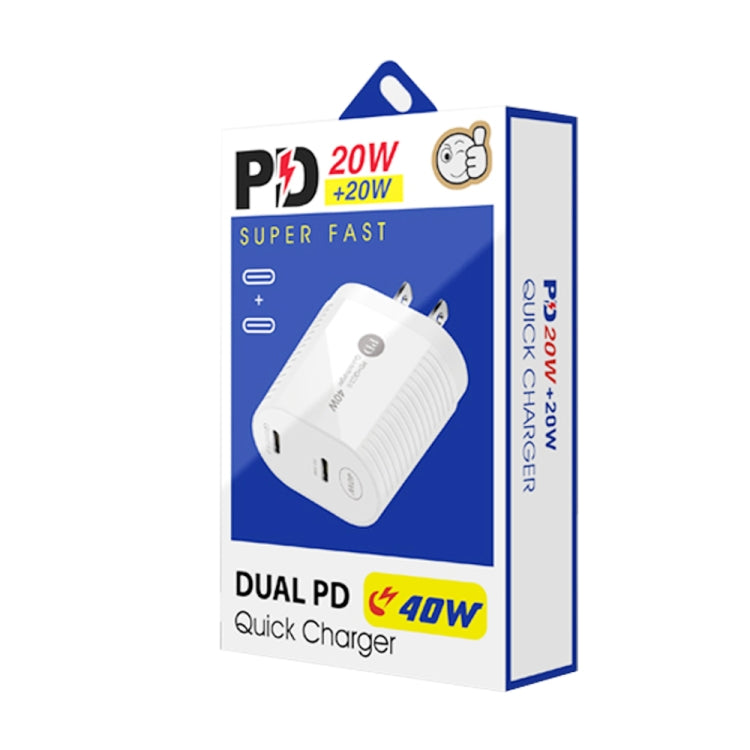 40W Dual Port PD / Type-C Fast Charger with Type-C to Type-C Data Cable, US Plug(White) - USB Charger by buy2fix | Online Shopping UK | buy2fix