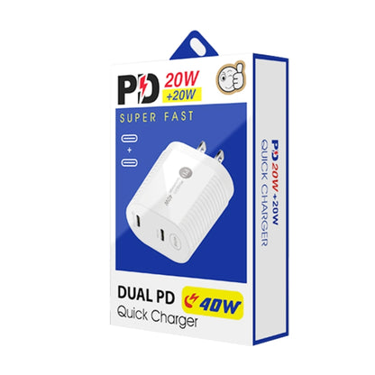 40W Dual Port PD / Type-C Fast Charger with Type-C to Type-C Data Cable, US Plug(White) - USB Charger by buy2fix | Online Shopping UK | buy2fix
