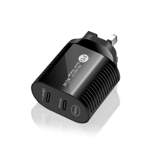 40W Dual Port PD / Type-C Fast Charger with Type-C to Type-C Data Cable, UK Plug(Black) - USB Charger by buy2fix | Online Shopping UK | buy2fix
