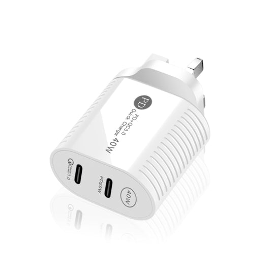 40W Dual Port PD / Type-C Fast Charger with Type-C to Type-C Data Cable, UK Plug(White) - USB Charger by buy2fix | Online Shopping UK | buy2fix