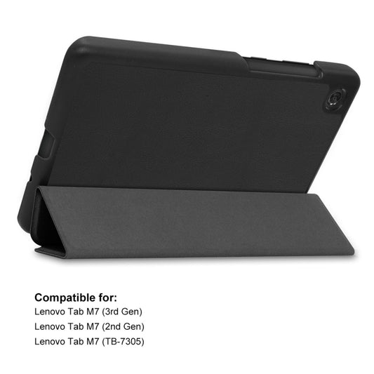 For Lenovo Tab M7 1/2/3 ENKAY Custer Texture Horizontal Flip PU+PC Leather Case with Three-folding Holder(Black) - Lenovo by ENKAY | Online Shopping UK | buy2fix