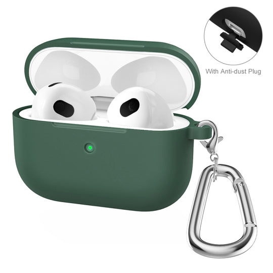 ENKAY Hat-Prince Thickened Silicone Protective Case Shock-Absorbing Cover with Keychain for Apple AirPods 3(Dark Green)