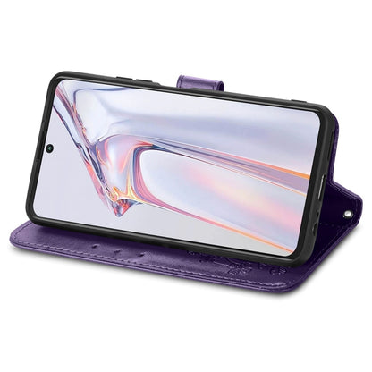 For Blackview A100 Four-leaf Clasp Embossed Buckle Mobile Phone Protection Leather Case with Lanyard & Card Slot & Wallet & Bracket Function(Purple) by buy2fix