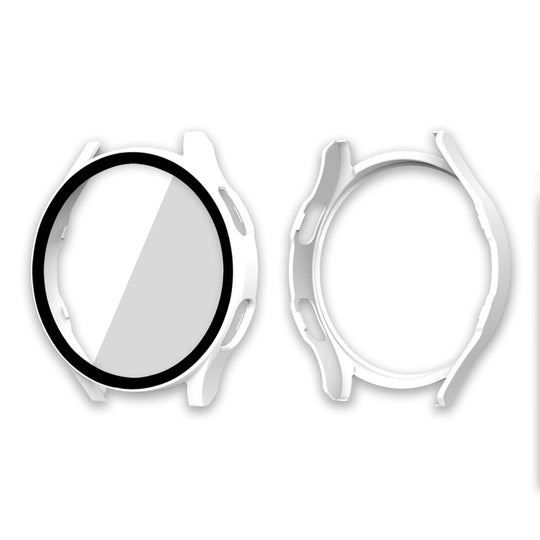ENKAY Hat-Prince Full Coverage PC Frame + Tempered Glass Protector Composite Case for Samsung Galaxy Watch4 44mm(White)