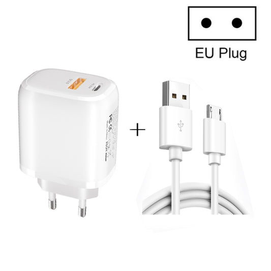 CS-20W Mini Portable PD3.0 + QC3.0 Dual Ports Fast Charger  with 3A USB to Micro USB Data Cable(EU Plug) - USB Charger by buy2fix | Online Shopping UK | buy2fix
