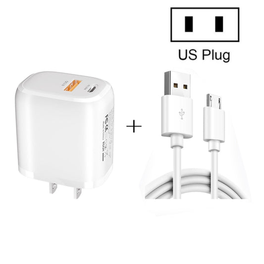 CS-20W Mini Portable PD3.0 + QC3.0 Dual Ports Fast Charger  with 3A USB to Micro USB Data Cable(US Plug) - USB Charger by buy2fix | Online Shopping UK | buy2fix