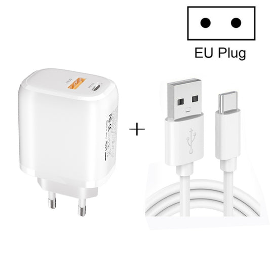 CS-20W Mini Portable PD3.0 + QC3.0 Dual Ports Fast Charger with 3A USB to Type-C Data Cable(EU Plug) - USB Charger by buy2fix | Online Shopping UK | buy2fix