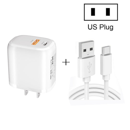 CS-20W Mini Portable PD3.0 + QC3.0 Dual Ports Fast Charger with 3A USB to Type-C Data Cable(US Plug) - USB Charger by buy2fix | Online Shopping UK | buy2fix
