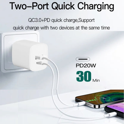 CS-20W Mini Portable PD3.0 + QC3.0 Dual Ports Fast Charger with 3A USB to Type-C Data Cable(US Plug) - USB Charger by buy2fix | Online Shopping UK | buy2fix