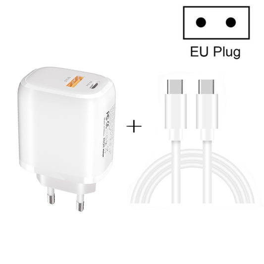 CS-20W Mini Portable PD3.0 + QC3.0 Dual Ports Fast Charger with 3A Type-C to Type-C  Data Cable(EU Plug) - USB Charger by buy2fix | Online Shopping UK | buy2fix
