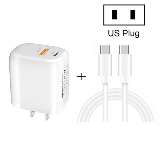 CS-20W Mini Portable PD3.0 + QC3.0 Dual Ports Fast Charger with 3A Type-C to Type-C  Data Cable(US Plug) - USB Charger by buy2fix | Online Shopping UK | buy2fix