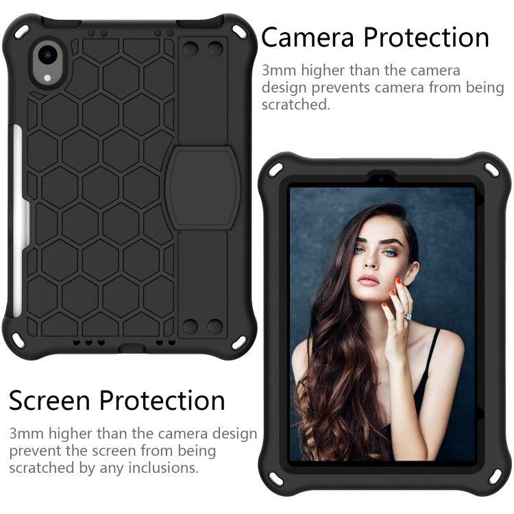 For iPad mini 6 / mini 2024 Honeycomb EVA Hybrid PC Tablet Case with Strap(Black+Black) - iPad mini 6 Cases by buy2fix | Online Shopping UK | buy2fix