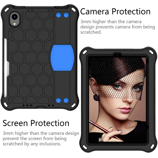 For iPad mini 6 / mini 2024 Honeycomb EVA Hybrid PC Tablet Case with Strap(Black+Blue) - iPad mini 6 Cases by buy2fix | Online Shopping UK | buy2fix