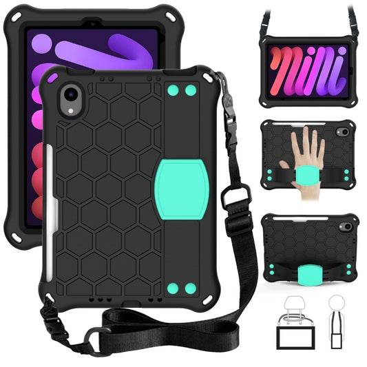 For iPad mini 6 / mini 2024 Honeycomb EVA Hybrid PC Tablet Case with Strap(Black+Aqua) - iPad mini 6 Cases by buy2fix | Online Shopping UK | buy2fix