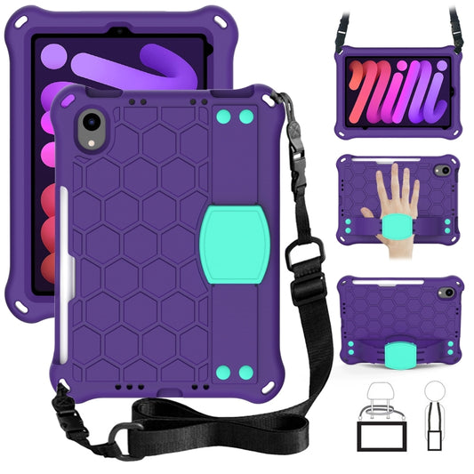 For iPad mini 6 / mini 2024 Honeycomb EVA Hybrid PC Tablet Case with Strap(Purple+Aqua) - iPad mini 6 Cases by buy2fix | Online Shopping UK | buy2fix