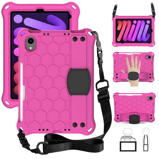 For iPad mini 6 / mini 2024 Honeycomb EVA Hybrid PC Tablet Case with Strap(Rose Red+Black) - iPad mini 6 Cases by buy2fix | Online Shopping UK | buy2fix