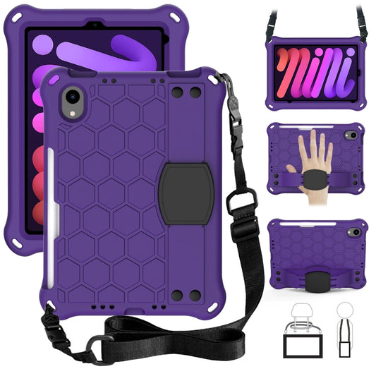 For iPad mini 6 / mini 2024 Honeycomb EVA Hybrid PC Tablet Case with Strap(Purple+Black) - iPad mini 6 Cases by buy2fix | Online Shopping UK | buy2fix