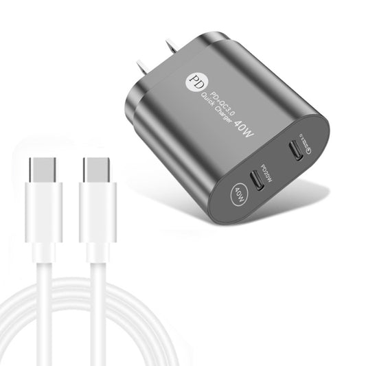 002 40W PD3.0 Dual Port USB-C / Type-C Charger with Type-C to Type-C  Data Cable, US Plug(Black) - USB Charger by buy2fix | Online Shopping UK | buy2fix