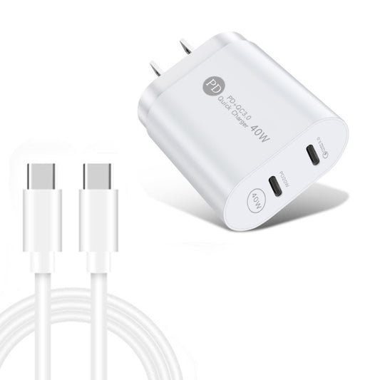 002 40W PD3.0 Dual Port USB-C / Type-C Charger with Type-C to Type-C  Data Cable, US Plug(White) - USB Charger by buy2fix | Online Shopping UK | buy2fix