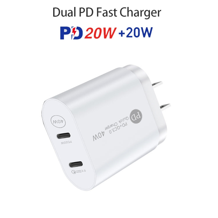 002 40W PD3.0 Dual Port USB-C / Type-C Charger with Type-C to Type-C  Data Cable, US Plug(White) - USB Charger by buy2fix | Online Shopping UK | buy2fix