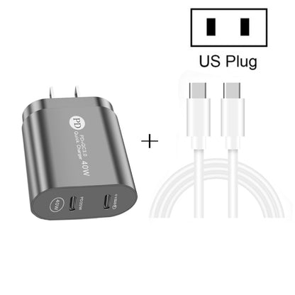 002 40W PD3.0 Dual Port USB-C / Type-C Charger with Type-C to Type-C  Data Cable, US Plug(Black) - USB Charger by buy2fix | Online Shopping UK | buy2fix
