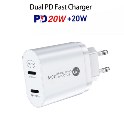 002 40W PD3.0 Dual Port USB-C / Type-C Charger with Type-C to Type-C Data Cable, EU Plug(White) - USB Charger by buy2fix | Online Shopping UK | buy2fix