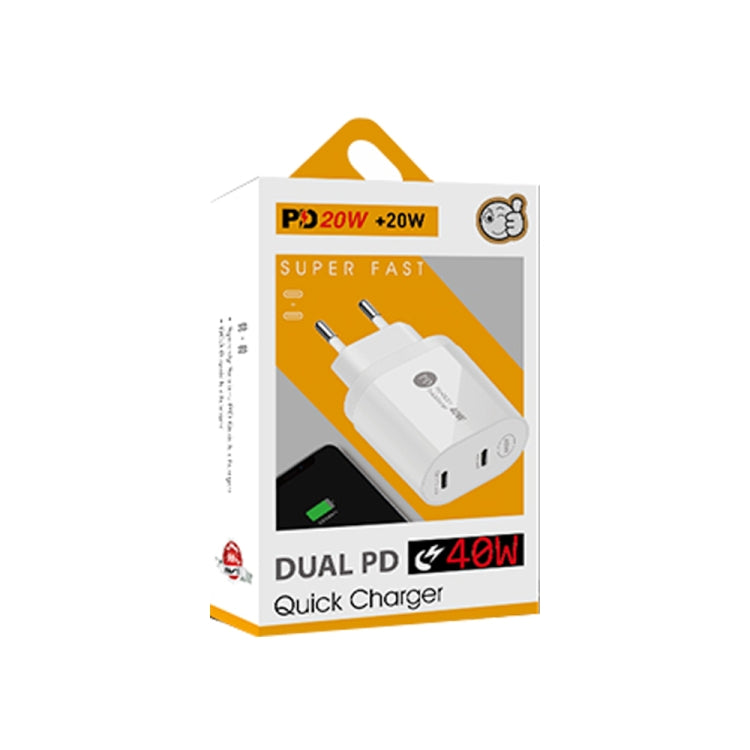 002 40W PD3.0 Dual Port USB-C / Type-C Charger with Type-C to Type-C Data Cable, EU Plug(Black) - USB Charger by buy2fix | Online Shopping UK | buy2fix