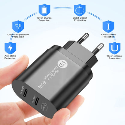 002 40W PD3.0 Dual Port USB-C / Type-C Charger with Type-C to Type-C Data Cable, EU Plug(Black) - USB Charger by buy2fix | Online Shopping UK | buy2fix