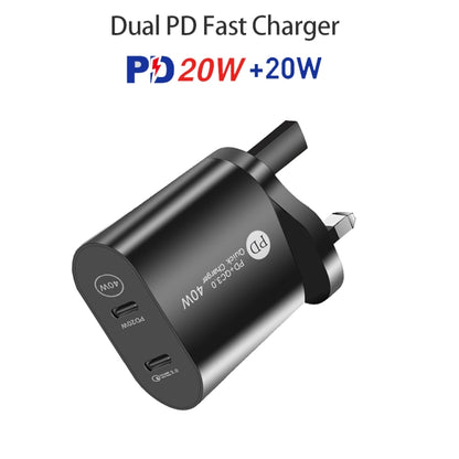 002 40W PD3.0 Dual Port USB-C / Type-C Charger with Type-C to Type-C Data Cable, UK Plug(Black) - USB Charger by buy2fix | Online Shopping UK | buy2fix