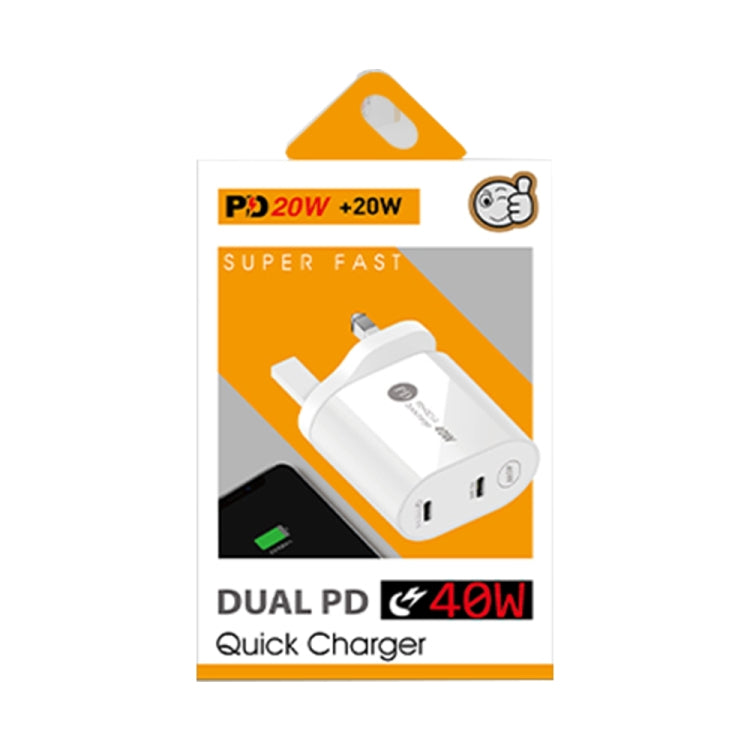 002 40W PD3.0 Dual Port USB-C / Type-C Charger with Type-C to Type-C Data Cable, UK Plug(Black) - USB Charger by buy2fix | Online Shopping UK | buy2fix