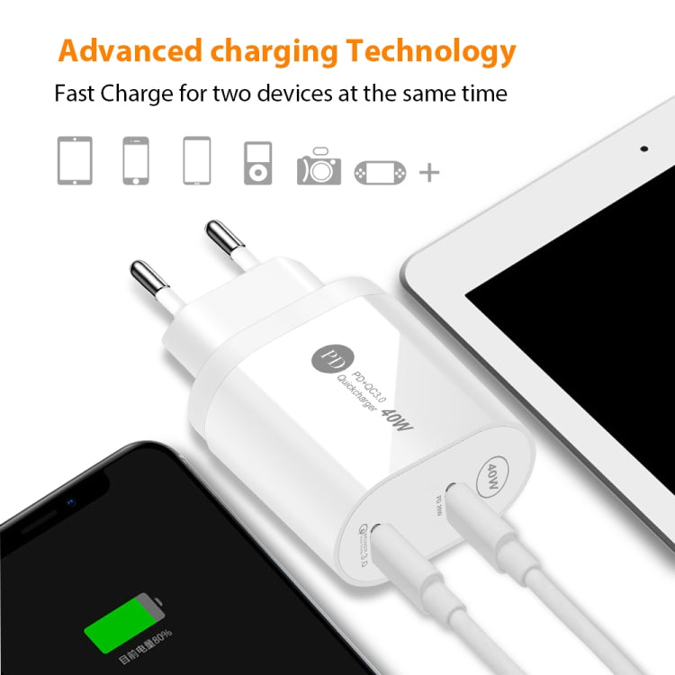 002 40W PD3.0 Dual Port USB-C / Type-C Charger with Type-C to Type-C Data Cable, UK Plug(Black) - USB Charger by buy2fix | Online Shopping UK | buy2fix