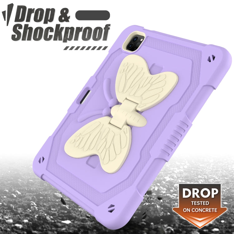 PC + Silicone Anti-drop Tablet Tablet Case with Butterfly Holder & Pen Slot for iPad Pro 11 2018 & 2020 & 2021 & Air 2020 10.9(Gream+Raro Purple) - iPad Pro 11 (2022/2021) Cases by buy2fix | Online Shopping UK | buy2fix