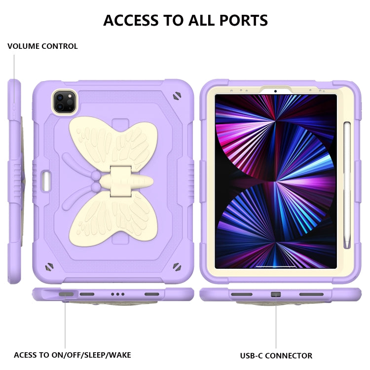PC + Silicone Anti-drop Tablet Tablet Case with Butterfly Holder & Pen Slot for iPad Pro 11 2018 & 2020 & 2021 & Air 2020 10.9(Gream+Raro Purple) - iPad Pro 11 (2022/2021) Cases by buy2fix | Online Shopping UK | buy2fix