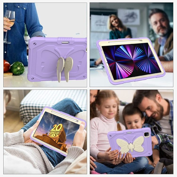 PC + Silicone Anti-drop Tablet Tablet Case with Butterfly Holder & Pen Slot for iPad Pro 11 2018 & 2020 & 2021 & Air 2020 10.9(Gream+Raro Purple) - iPad Pro 11 (2022/2021) Cases by buy2fix | Online Shopping UK | buy2fix