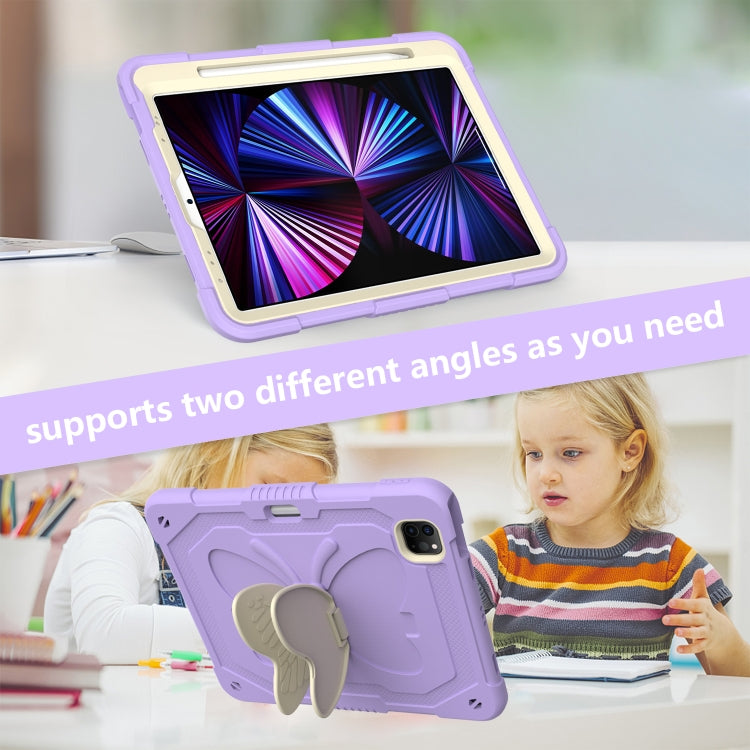 PC + Silicone Anti-drop Tablet Tablet Case with Butterfly Holder & Pen Slot for iPad Pro 11 2018 & 2020 & 2021 & Air 2020 10.9(Gream+Raro Purple) - iPad Pro 11 (2022/2021) Cases by buy2fix | Online Shopping UK | buy2fix