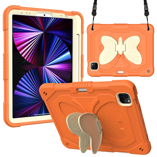 PC + Silicone Anti-drop Tablet Tablet Case with Butterfly Holder & Pen Slot for iPad Pro 11 2018 & 2020 & 2021 & Air 2020 10.9(Gream+Kumquat) - iPad Pro 11 (2022/2021) Cases by buy2fix | Online Shopping UK | buy2fix