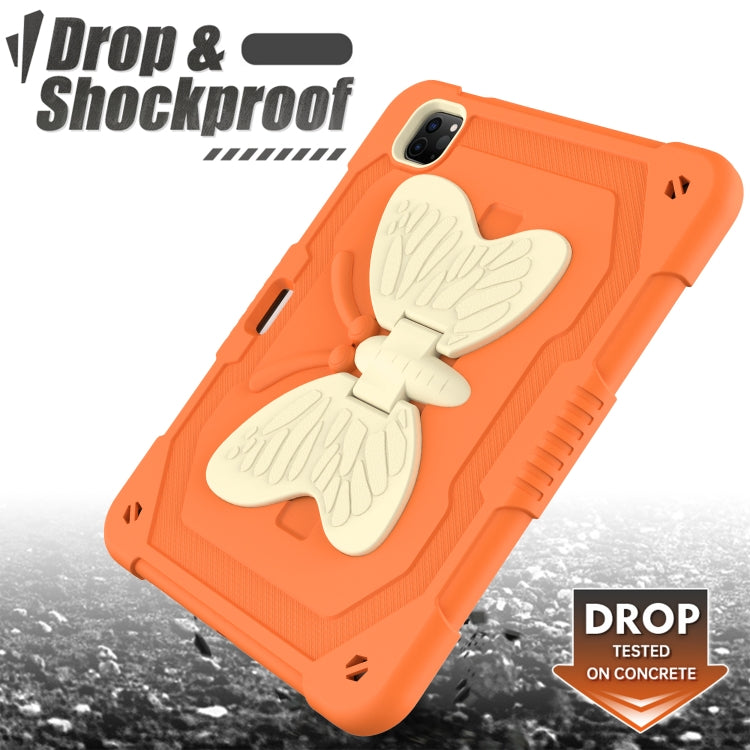 PC + Silicone Anti-drop Tablet Tablet Case with Butterfly Holder & Pen Slot for iPad Pro 11 2018 & 2020 & 2021 & Air 2020 10.9(Gream+Kumquat) - iPad Pro 11 (2022/2021) Cases by buy2fix | Online Shopping UK | buy2fix