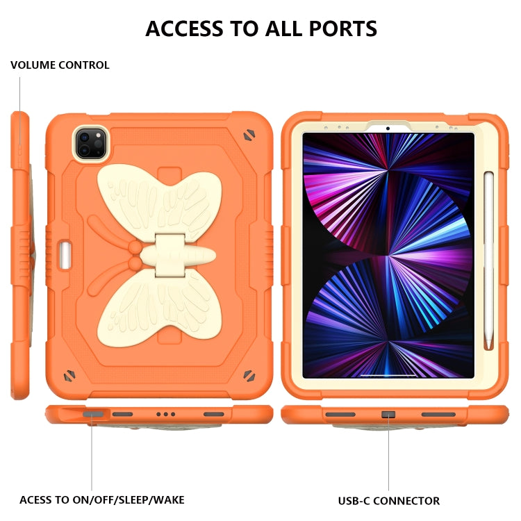 PC + Silicone Anti-drop Tablet Tablet Case with Butterfly Holder & Pen Slot for iPad Pro 11 2018 & 2020 & 2021 & Air 2020 10.9(Gream+Kumquat) - iPad Pro 11 (2022/2021) Cases by buy2fix | Online Shopping UK | buy2fix