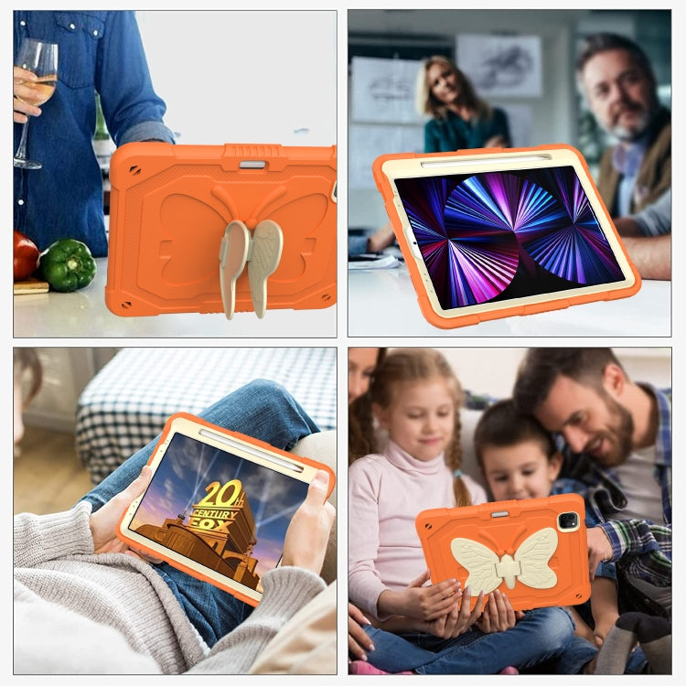 PC + Silicone Anti-drop Tablet Tablet Case with Butterfly Holder & Pen Slot for iPad Pro 11 2018 & 2020 & 2021 & Air 2020 10.9(Gream+Kumquat) - iPad Pro 11 (2022/2021) Cases by buy2fix | Online Shopping UK | buy2fix