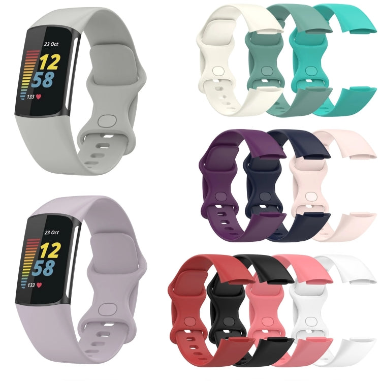 For Fitbit Charge 5 Monochromatic Silicone Watch Band, Size: Small Size(Sand pink) by buy2fix