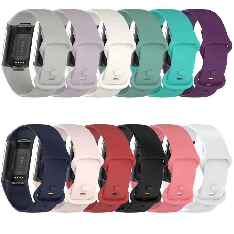 For Fitbit Charge 5 Monochromatic Silicone Watch Band, Size: Small Size(Sand pink) by buy2fix