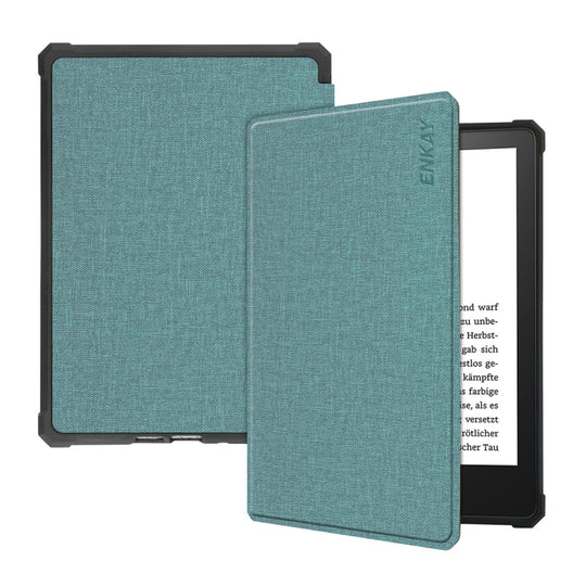For Amazon Kindle Paperwhite 5 2021 ENKAY Solid Color Denim Texture Horizontal Flip Leather Tablet Case with Sleep / Wake-up Function(Green)