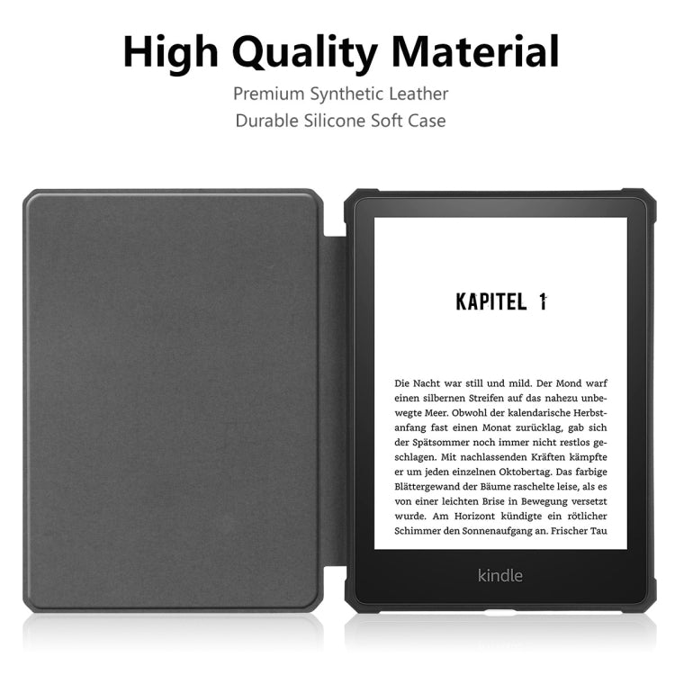 For Amazon Kindle Paperwhite 5 2021 ENKAY Solid Color Denim Texture Horizontal Flip Leather Tablet Case with Sleep / Wake-up Function(Green) - Amazon by ENKAY | Online Shopping UK | buy2fix