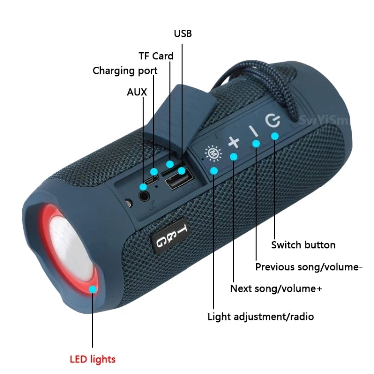 T&G TG227 Outdoor Portable Waterproof Bluetooth Music Speaker with LED Support FM / TF / USB(Navy blue) - Desktop Speaker by T&G | Online Shopping UK | buy2fix
