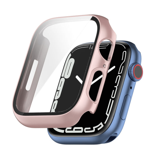 Shockproof PC Protective Case with Tempered Glass Film For Apple Watch Series 9 / 8 / 7 45mm(rose gold) by buy2fix