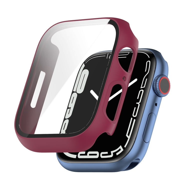 Shockproof PC Protective Case with Tempered Glass Film For Apple Watch Series 9 / 8 / 7 41mm(Burgundy) by buy2fix