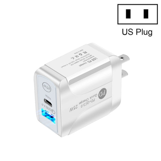 PD25W USB-C / Type-C + QC3.0 Dual Ports Fast Charger with USB to Micro USB Data Cable, US Plug(White) - USB Charger by buy2fix | Online Shopping UK | buy2fix